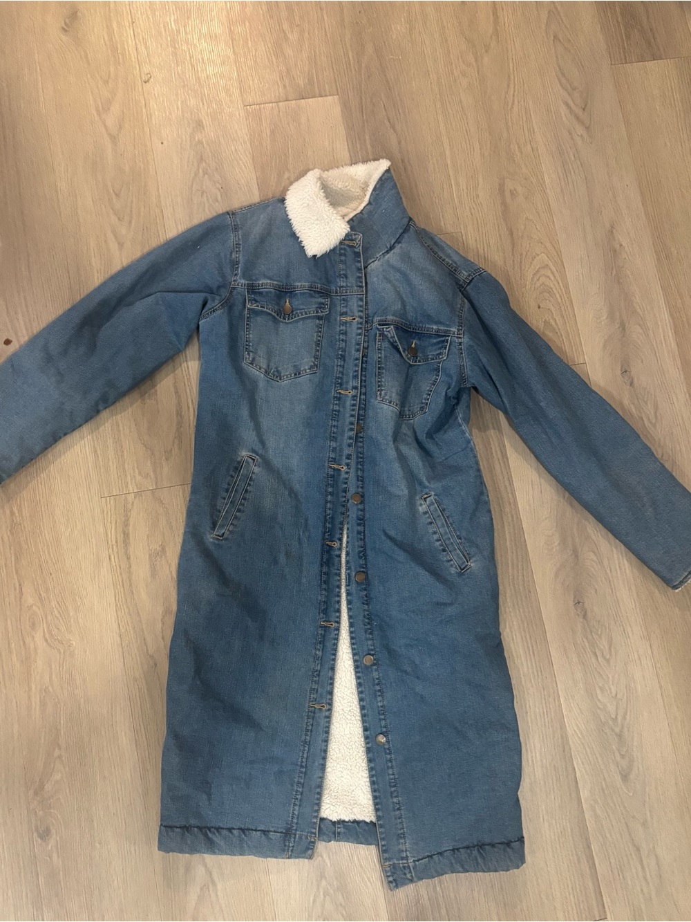 Fashion Nova Blue Denim Sherpa-Lined Long Jacket